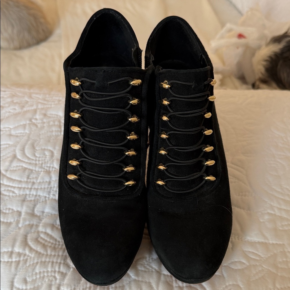 Vince Camuto Black Lace Up Booties with Gold Details